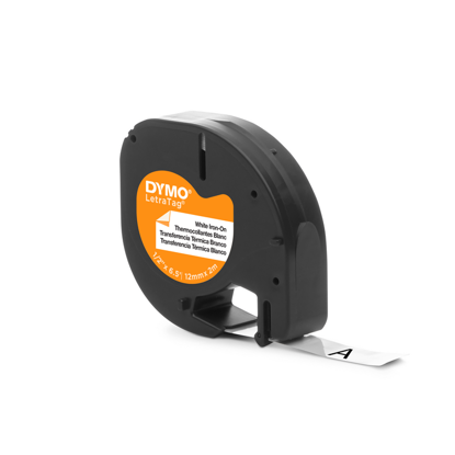 Dymo tape opstrijkstof zwart/wit