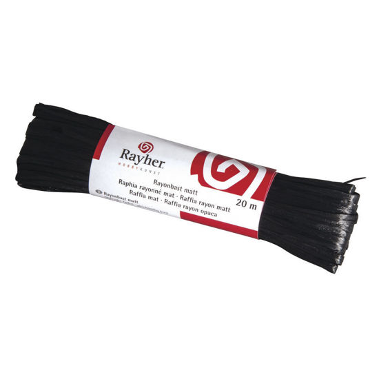 Raffia, mat zwart, doorlopende draad van 20 meter