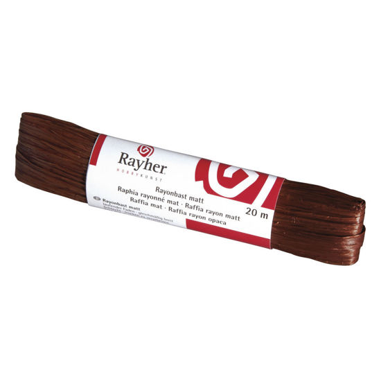 Raffia, mat donker bruin, doorlopende draad van 20 meter