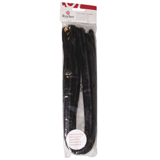 Chenilledraad zwart 50 cm, dikte 9 mm - 10 stuks