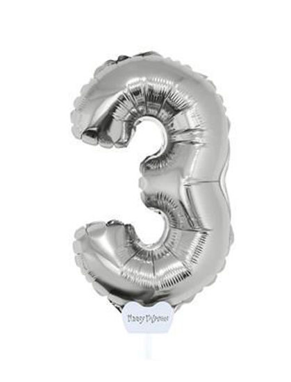 Folieballon cijfer 3 zilver 41 cm