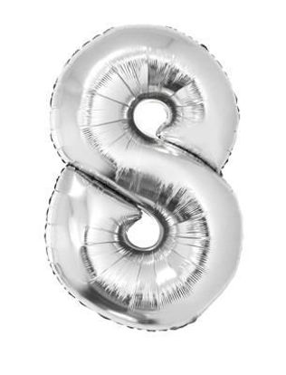 Folieballon cijfer 8 zilver 81 cm